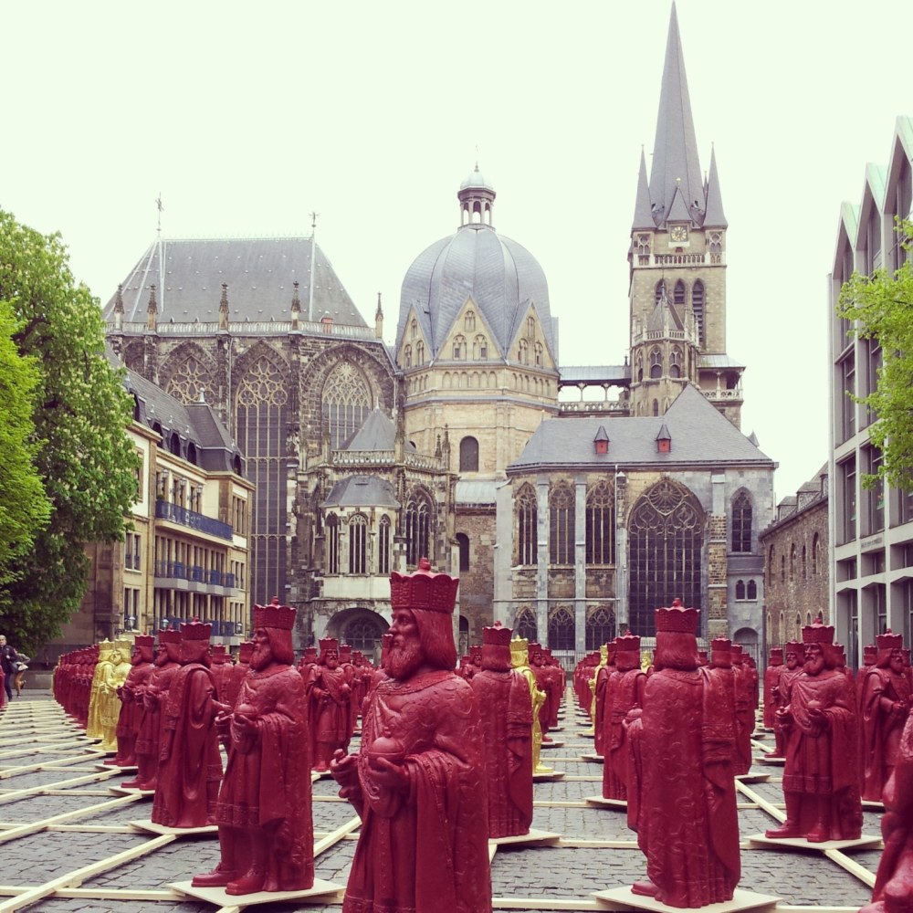 Aachen cathedral in 2014 & 500 statues of Charlemagne (commemorating the 1200th aniversary of his death)