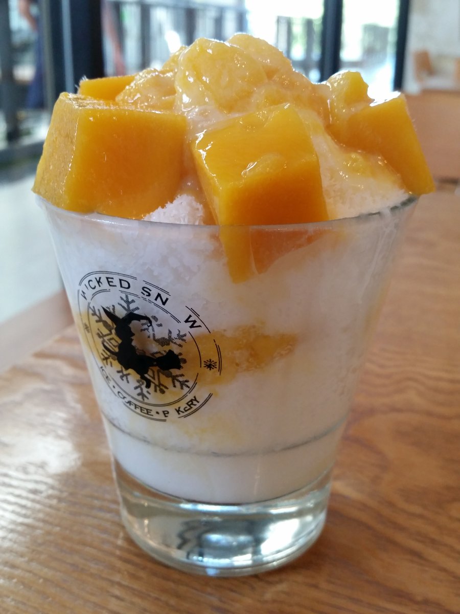 Mango Snow iced dessert from Wicked Snow in Bangkok, made with milk snow, fresh mango and syrup