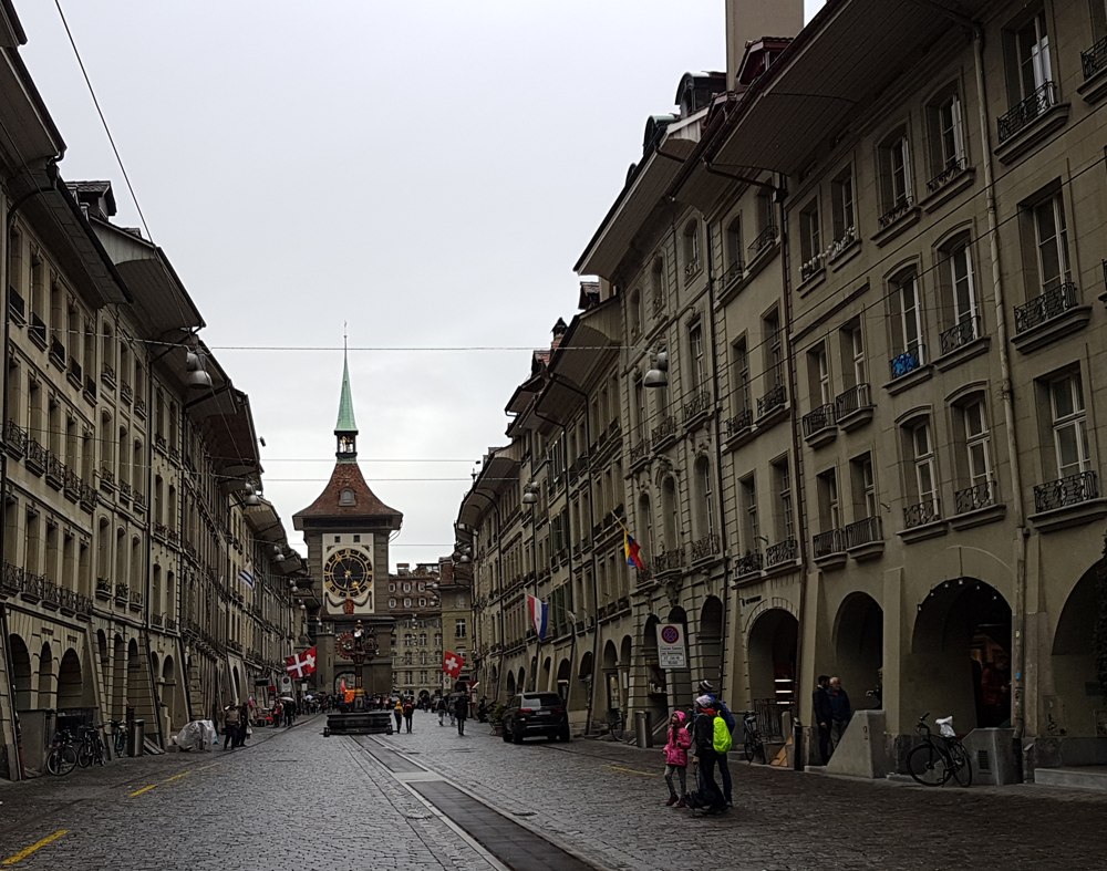 The arcades along Kramgasse (Bern), leading up to the famous clock tower